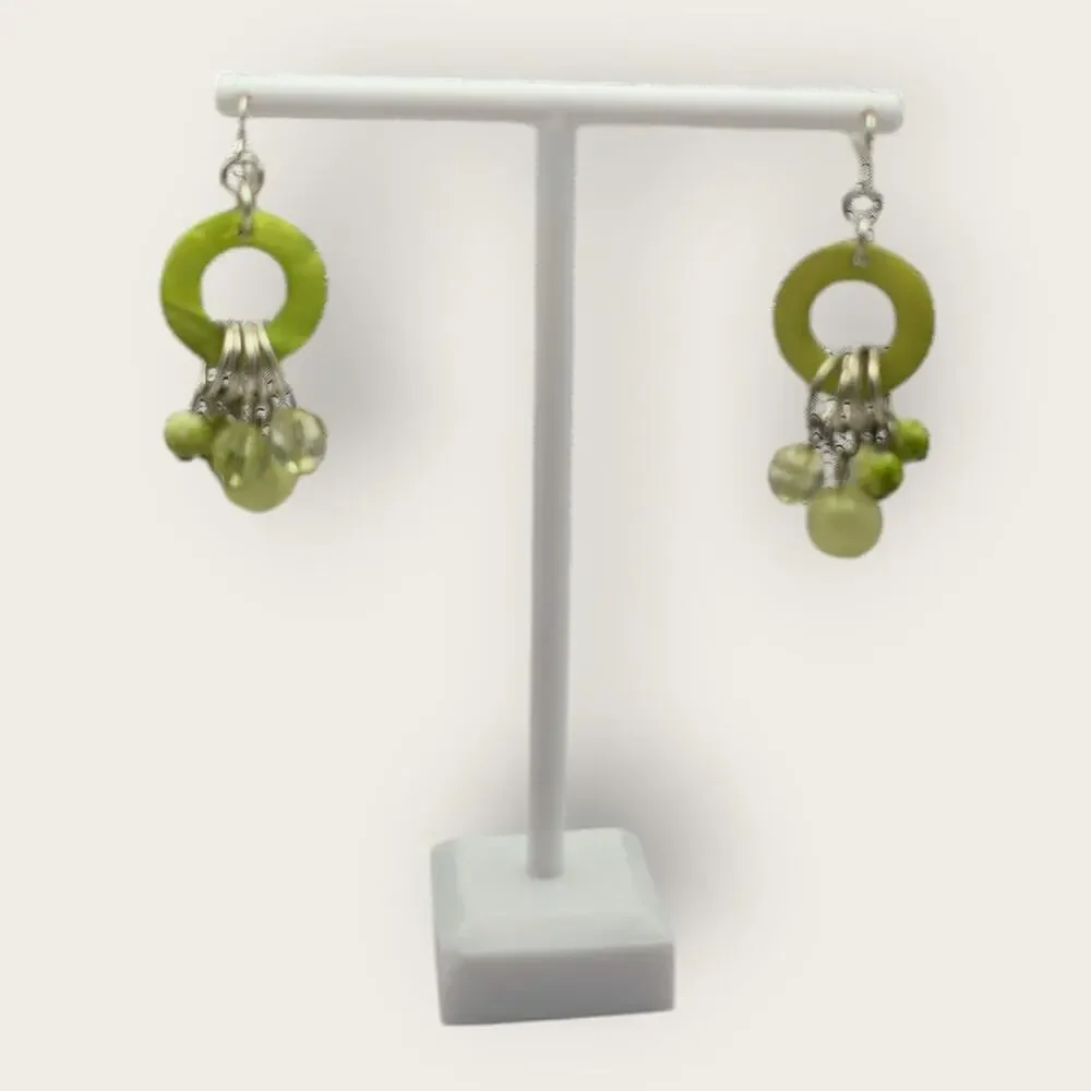 Lime Green Dangle Earrings Beaded Hoop Vintage Y2K Boho Statement Bright